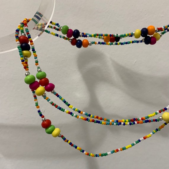 1980s long necklace, multi coloured seed beads wi… - image 3