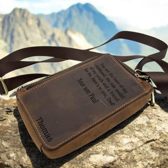 Herren Leder Umhängetasche mit Name, Personalisierte Ledertasche