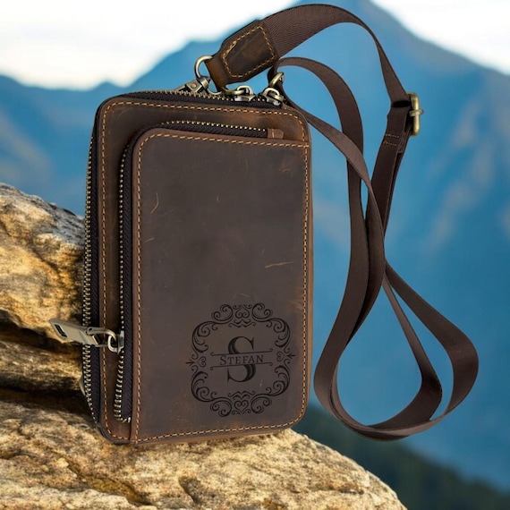 Personalisierte Herren Handtasche aus Leder, Handytasche aus