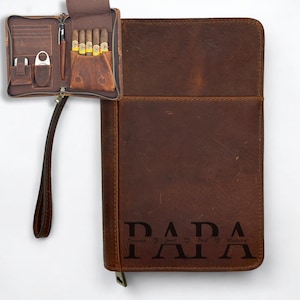 High quality cigar humidor made of genuine leather, personalized cigar travel set, cigar case for dad made of high quality leather