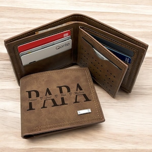 Porte-monnaie personnalisé marron, Porte-monnaie en similicuir avec initiales, Porte-monnaie gravé pour homme avec compartiment pour cartes