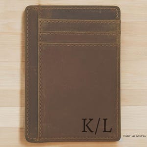 Cartera personalizada con iniciales, Cartera de piel personalizada con iniciales, Tarjetero grabado con nombre