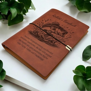 Fishing Journal personalized, Fish notebook with engraving, Gift for fishermen, Fishing logbook with name, Leather notebook for anglers