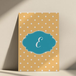 Blue Yellow Polka Dot Personalized Letter Print, Custom Alphabet Initial Printable Wall Art, Chic Preppy Monogram Print, Coastal Girl Print