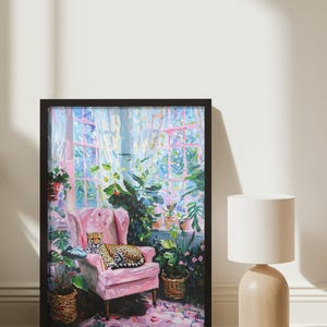 Botanical Cheetah Maximalist Art Print: Colourful wall art/ Botanical Pink Living Room Print / Maximalist Home Decor Living Kitchen decor