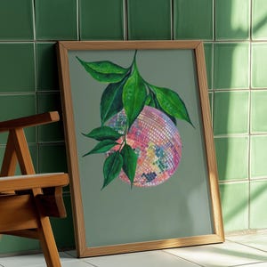 Printable Wall Art, Colourful Disco Ball Maximalist Painting, Pastel Sage Green Girly Poster, Trendy Maximal Decor, Mirror Ball Preppy Print