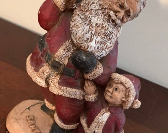 Whittler's Hill Santa with Santa's Helper Figurine 1990 Signed by Artist E Howard