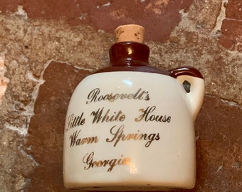 Vintage Little Brown Jug with Cork Roosevelt's Little White House Souvenier Jug Warm Springs Georgia