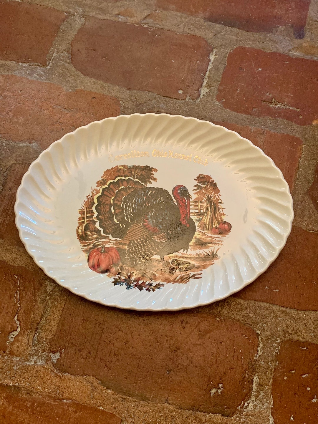 Vintage Turkey Platter R and N China Co Carrollton Ohio Turkey Pumpkins ...
