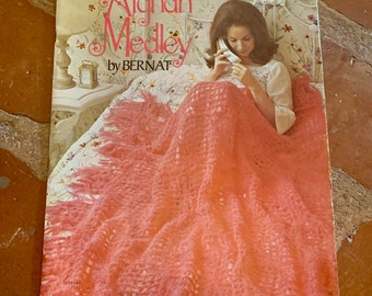 Vintage Afghan Medley by Bernat Book No. 188 How-To Patterns for Crochet and Knitting Copyright 1972
