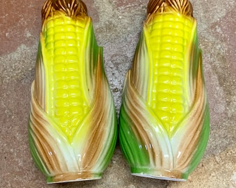 Vintage Corn on the Cob Salt and Pepper Shakers with Stoppers