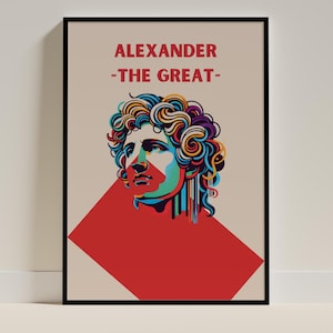 Arte mural de Alejandro Magno, mitología, regalo histórico, póster de arte pop, Grecia antigua, descarga digital, líder, regalo, busto de figura histórica