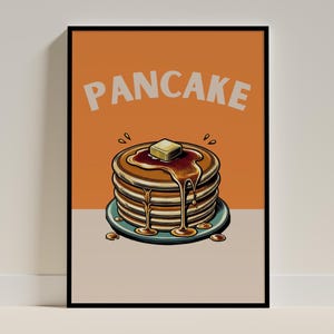 Pfannkuchen Wandkunst, Frühstück Essen Druck, Vintage Diner Poster, Retro Küche Dekor, Ahornsirup Pfannkuchen Kunst, Cafe digitaler Download, Dessert