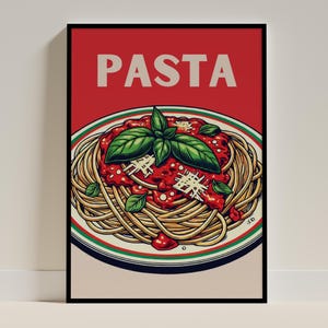 Impressão vintage de espaguete italiano: arte retrô de macarrão na cozinha (download digital)