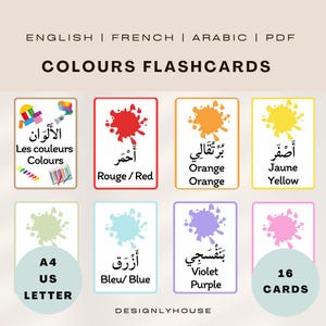 FlashCards Couleur, apprentissage des couleurs pour les enfant, apprentissage des couleur en arabe français et anglais, école à la maison