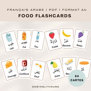 Flashcards nourriture Français Arabe, Cartes éducatives sur la nourriture en Arabe, apprendre la nourriture en Arabe, vocabulaire Arabe