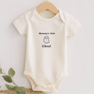 Mommy’s Little Ghoul Embroidered Baby Onesie, Cute Halloween Ghost Bodysuit, Funny Baby Shower Gift