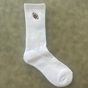 Embroidered Football Crew Socks: White Athletic Game Day Socks