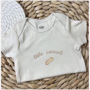 Embroidered &#39;Little Cannoli&#39; Baby Onesie: Italian Bodysuit