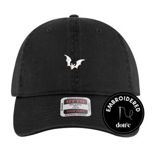 Minimalist Bat Embroidered Hat – Adjustable Dad Hat, Spooky Gothic Baseball Cap, Halloween Embroidery
