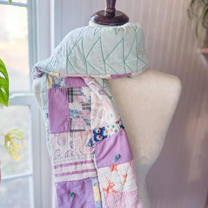 Bufanda vintage reciclada de patchwork, bufanda rústica con núcleo de cabaña