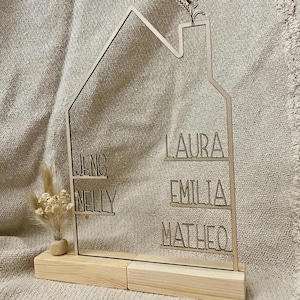 Wooden house personalized with name, gift for families, wooden house personalized, door sign, wedding gift