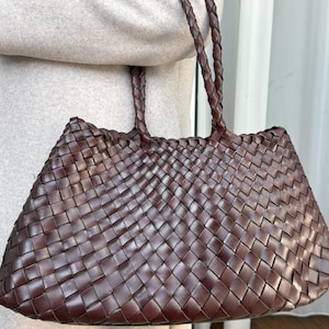 Gewebte Schultertasche, Schultertasche aus Rindsleder im Hobo-Stil, weiche Ledertasche, Retro-Tasche, Geschenk für sie