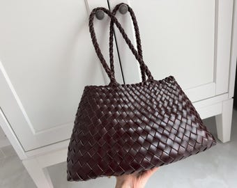 Medium & Large Woven Shoulder Tote Bag, Brown Woven Leather Tote, Cowhide handbag In Hobo Style, Soft Leather Bag, Perfect Gift For Women