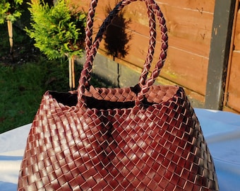Handmade Woven Shoulder Tote Bag, Women Soft Leather Bag, Retro Handbag, Underarm bag, Perfect Gift for Mom, Wife & Valentine &#39;s Day