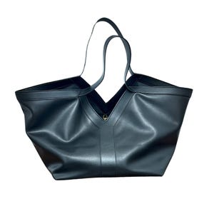 Die Y-Einkaufstasche, große schwarze Schultertasche, Vollnarbenleder, übergroße Arbeits- und Reisetasche, große Einkaufstasche, einfache Ledertasche