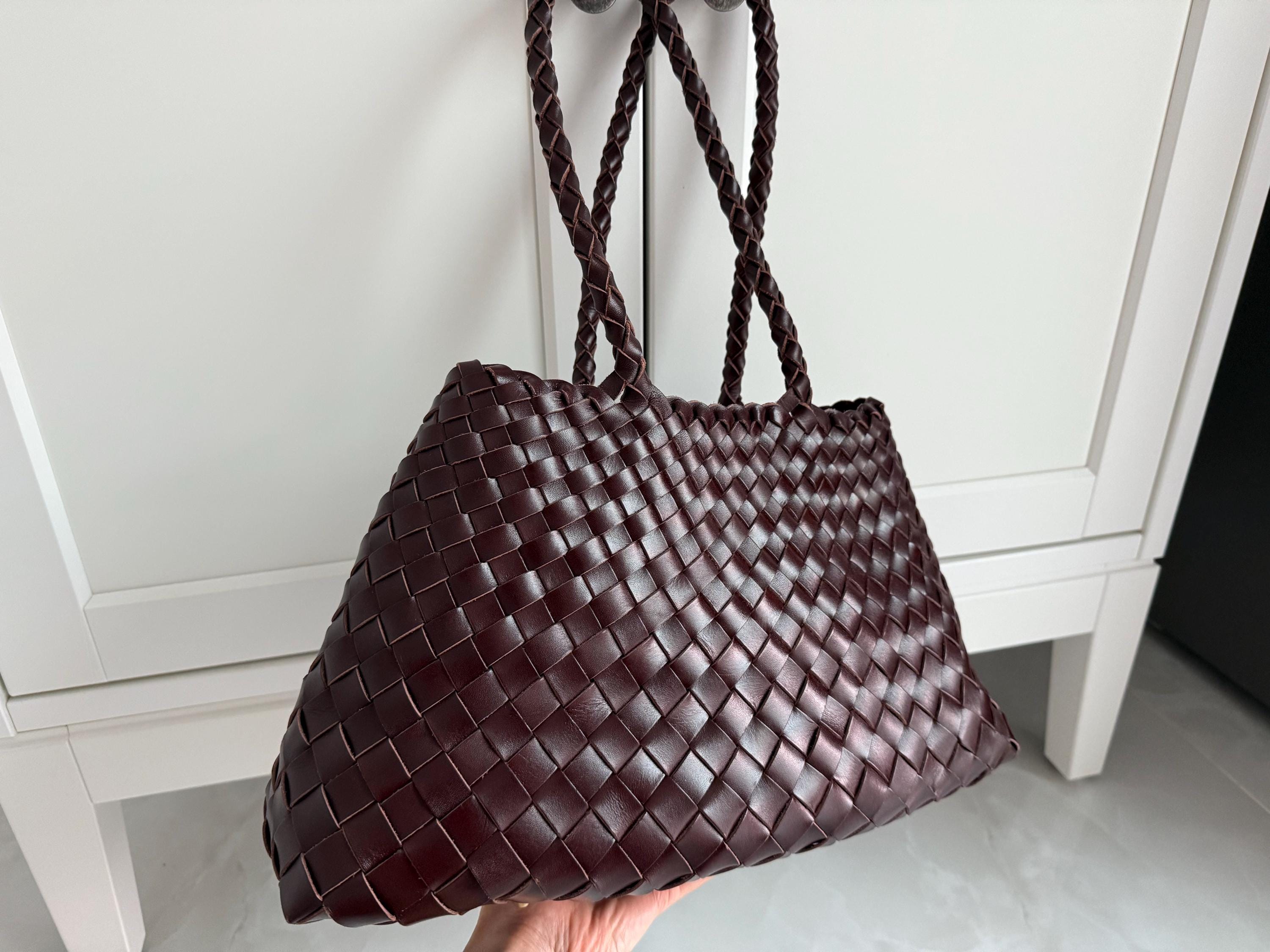 Medium & Large woven shoulder tote bag, Cowhide handbag in hobo style, Retro bag, Gift for her
