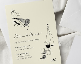 Plantilla de suite nupcial ilustrada dibujada a mano / Ilustraciones elegantes y originales / Detalles de RSVP de invitación imprimibles / invitaciones de boda /