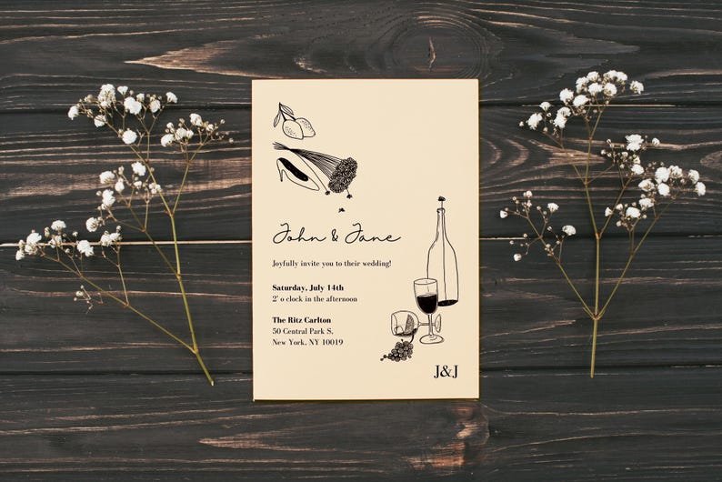 Hand Drawn Illustrated Wedding Suite Template | Elegant & Original ...