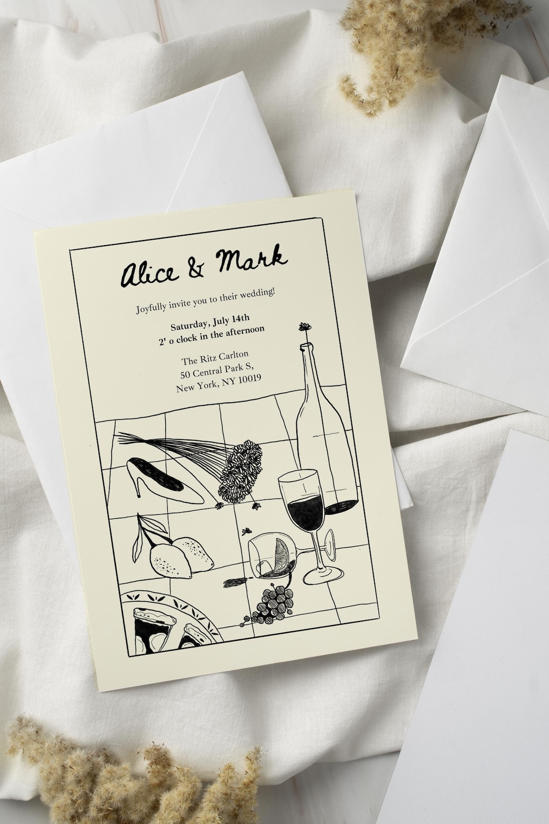Hand Drawn Illustrated Wedding Suite Template | Elegant & Original ...