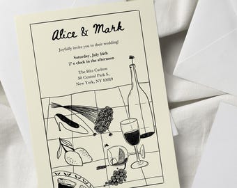 Plantilla de suite nupcial ilustrada dibujada a mano / Ilustraciones elegantes y originales / Detalles de RSVP de invitación imprimibles / invitaciones de boda /