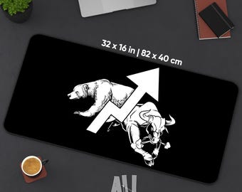Finance Themed Desk Mat Mouse Pad with Bull and Bear Trend Design for Stock Market Enthusiasts and Office Desk Decor