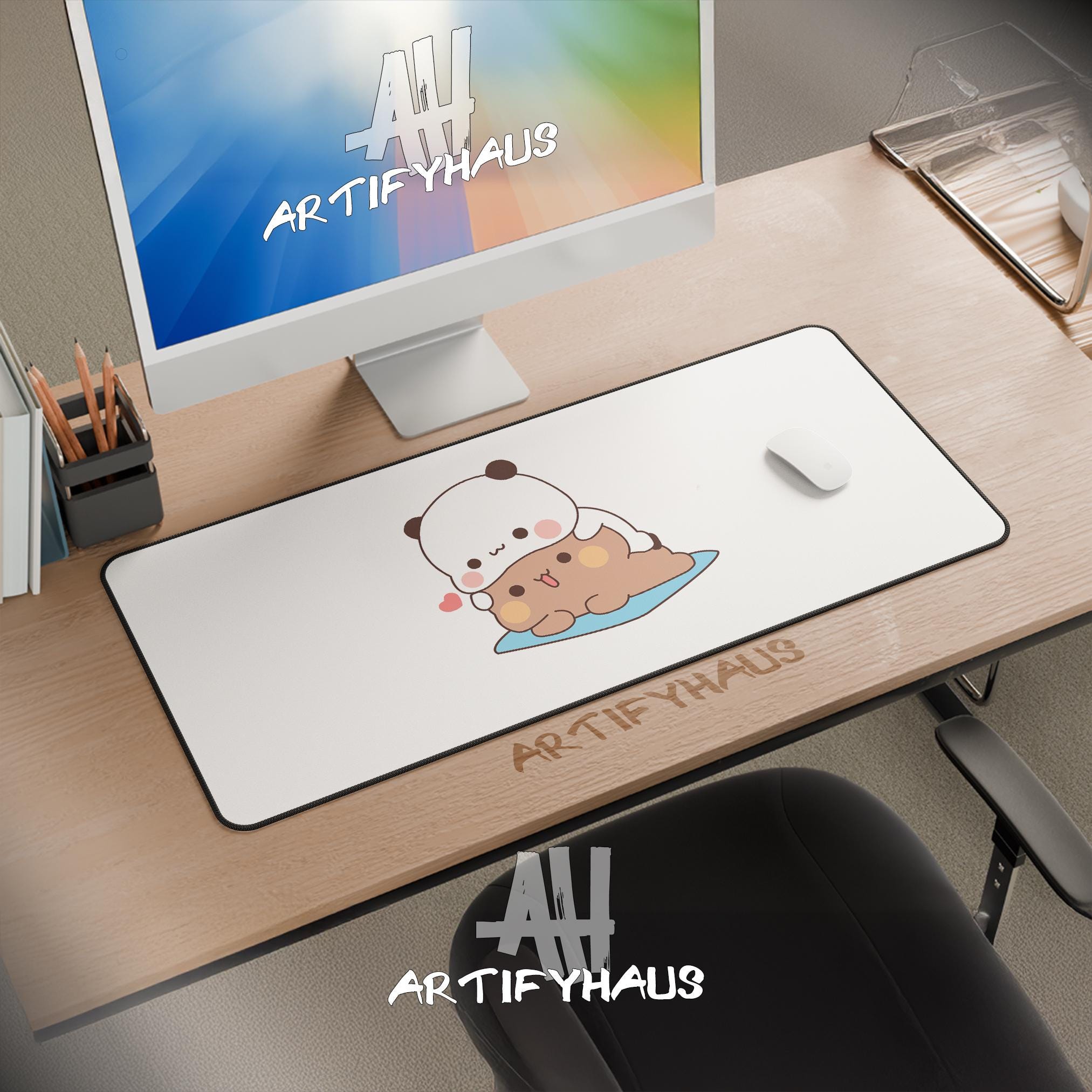 Cute Kawaii Panda and Brown Bear Cartoon Desk Mat Extended Mouse Pad ...