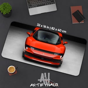 Tapis de bureau rouge élégant pour voiture de sport pour les passionnés d'automobile, tapis de souris ultra-large, parfait pour les jeux ou la décoration de bureau, 32 x 16 pouces