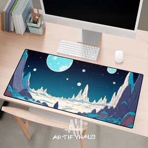Sci-Fi Space Landscape Desk Mat Extended Mouse Pad for Gamers and Programmers Perfect Office Desk Decor 18x12 Inch Mouse Pad