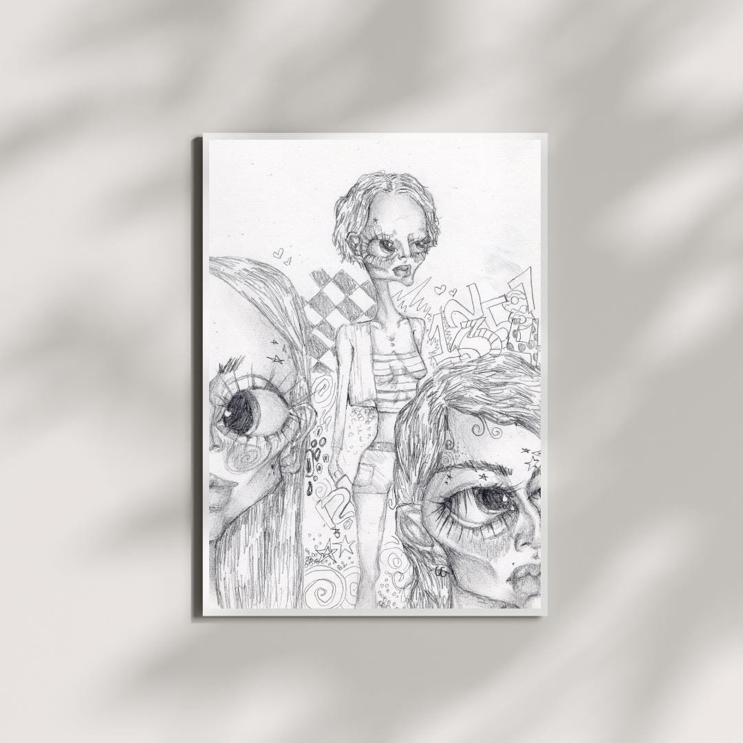 Surreal Pencil Drawing-dark Fantasy Print, Gothic Aesthetic Sketch