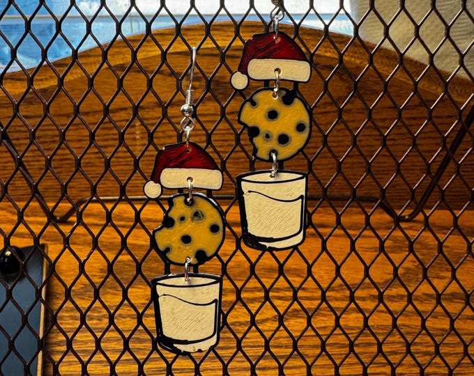 Featured listing image: Milk and Cookie Christmas Dangle Earrings – Santa Hat Holiday Jewelry