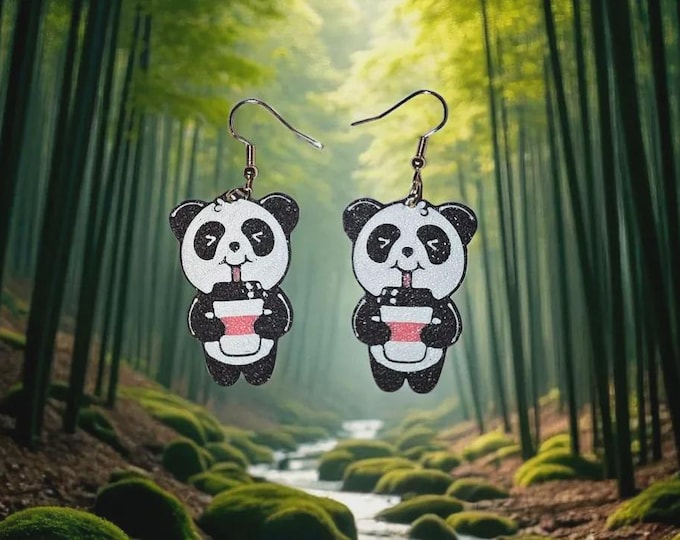 Featured listing image: Panda Boba Earrings – 3D Printed Animal Charm Jewelry