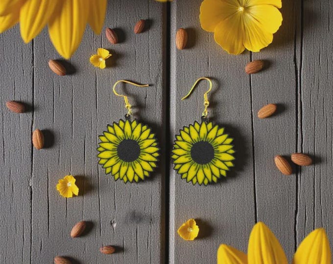 Featured listing image: Sunflower Earrings – Bright & Cheerful 3D Printed Jewelry