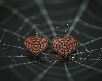 Heart Spiderweb Earrings: 3D Printed Spooky Halloween Jewelry