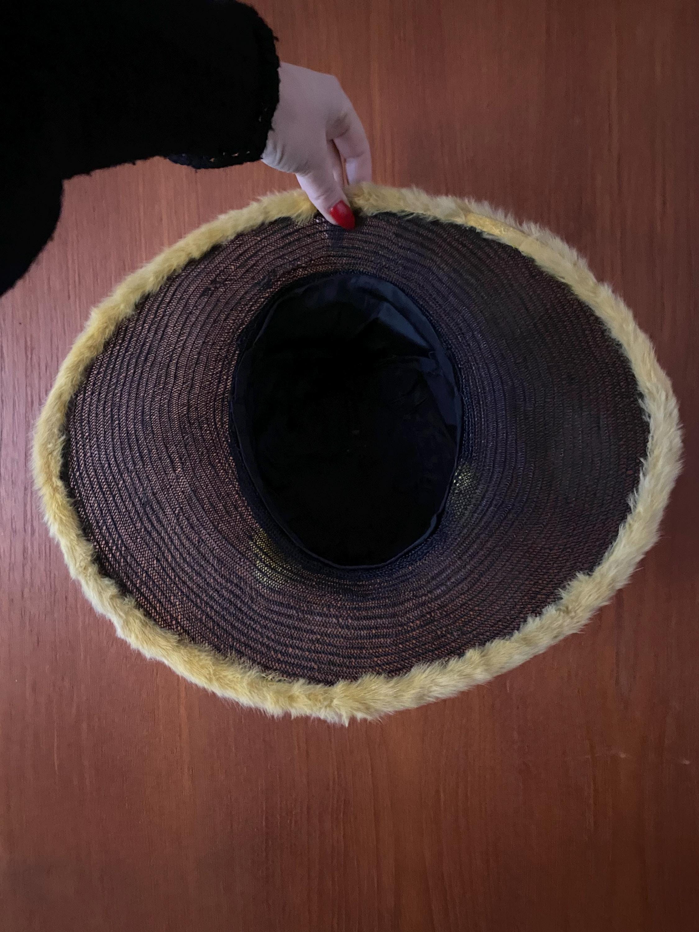 Rare Sz 59 True Vintage Black 1920s Straw Hat! - Etsy display picture 3