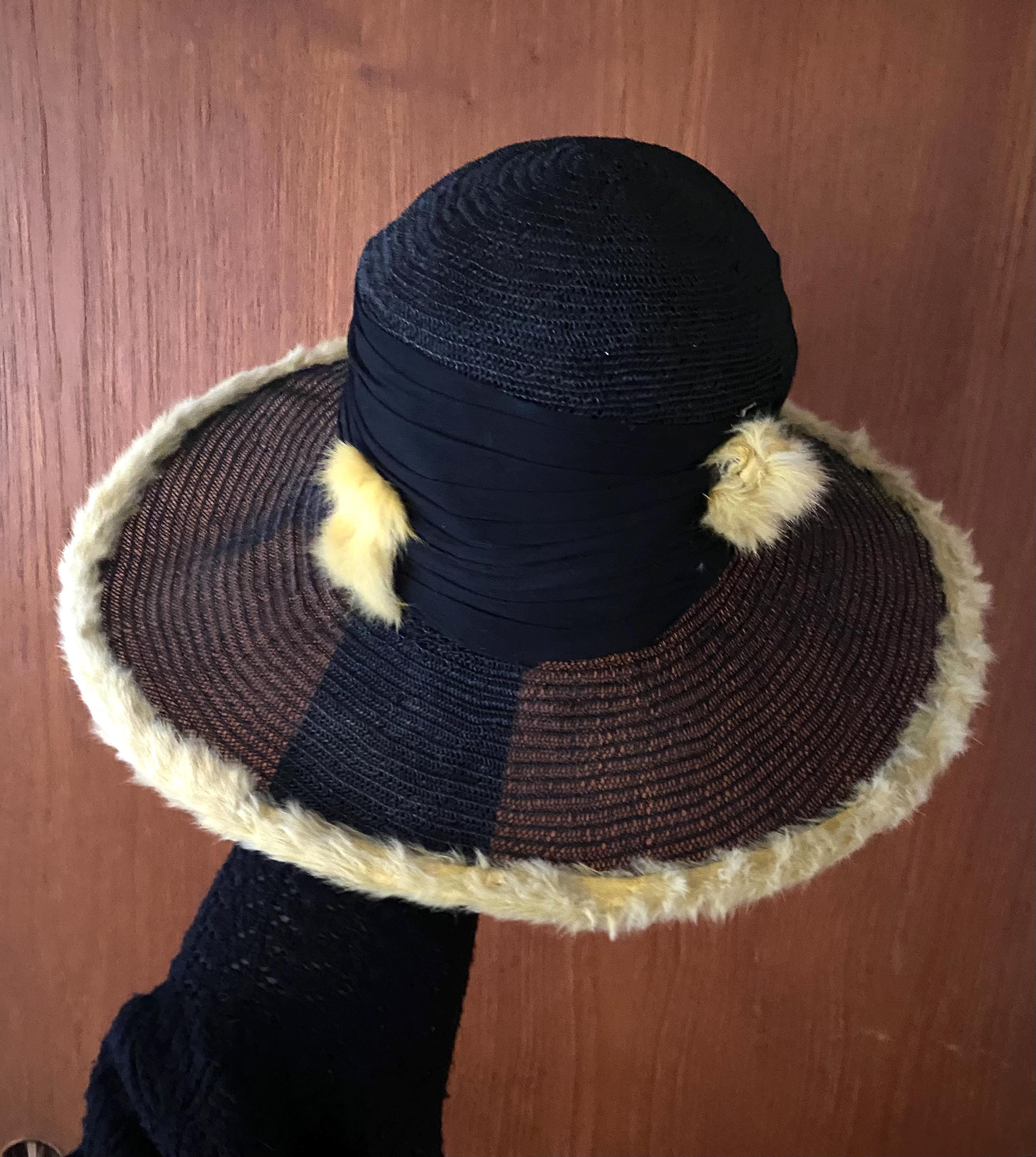 Rare Sz 59 True Vintage Black 1920s Straw Hat! - Etsy display picture 2