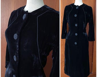 W30&quot; Silk velvet true vintage 1940s black cocktail dress!
