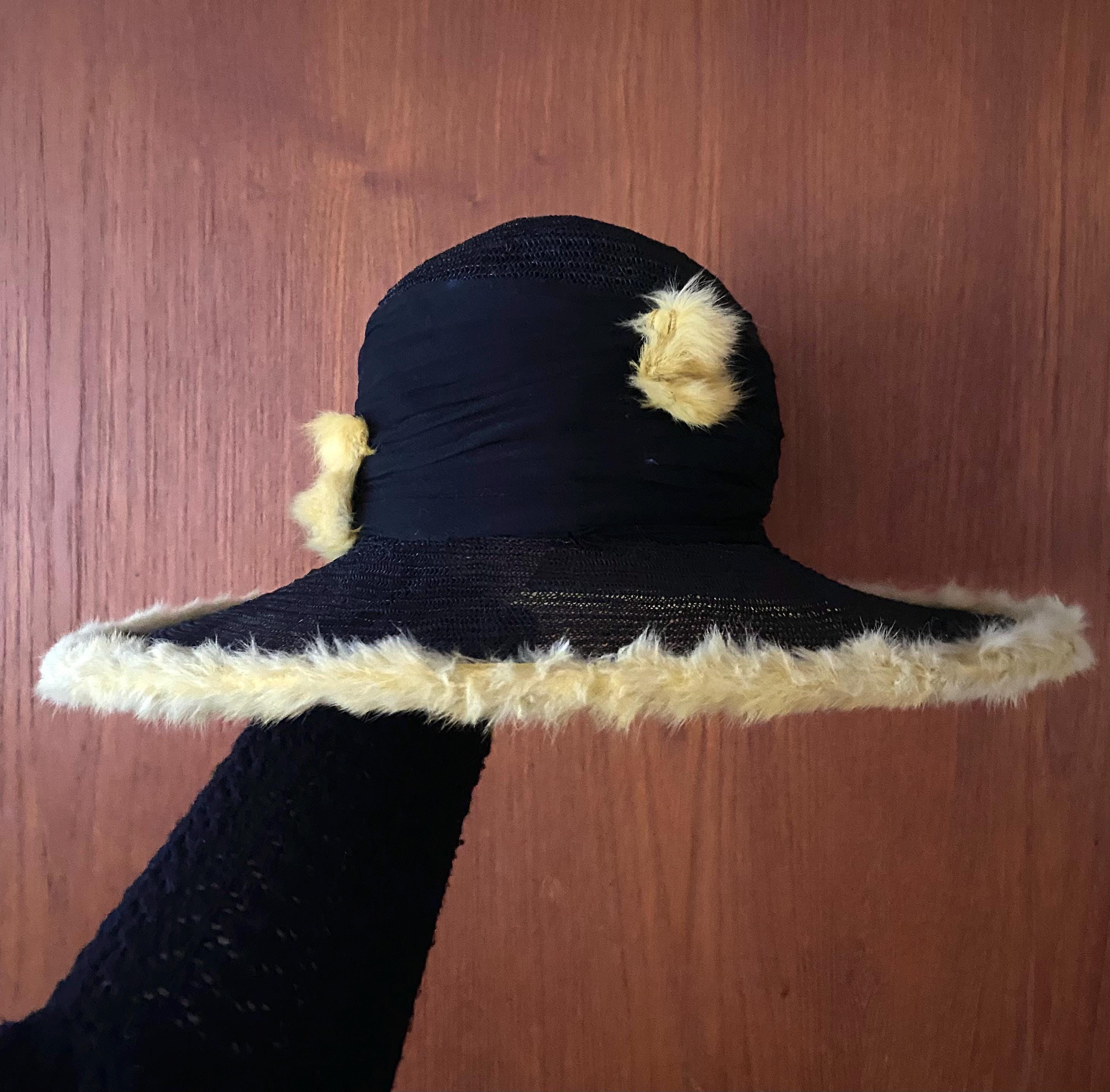 Rare Sz 59 True Vintage Black 1920s Straw Hat! - Etsy display picture 1