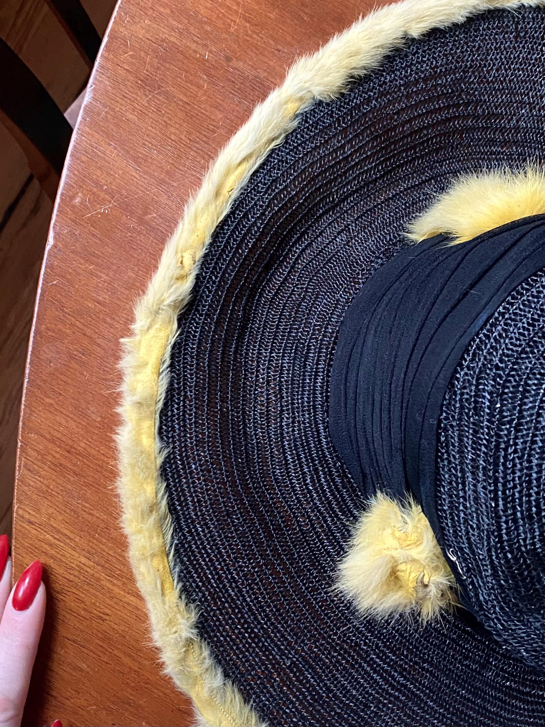 Rare Sz 59 True Vintage Black 1920s Straw Hat! - Etsy display picture 1