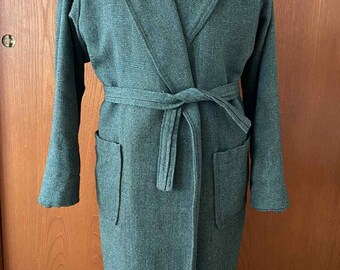 Groene jas met riem uit de jaren 40/50, L/XL, lang